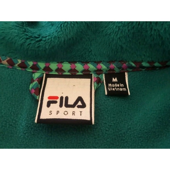 Fila Sport Green Fleece Jacket Womens Size M Full Zip Ombre Colorblock Geometric - Picture 7 of 7